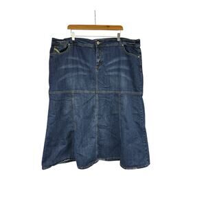 VTG Mwah Jean Skirt Sz 24W Dark Wash Denim Y2K Rockabilly Western Ranch Rodeo